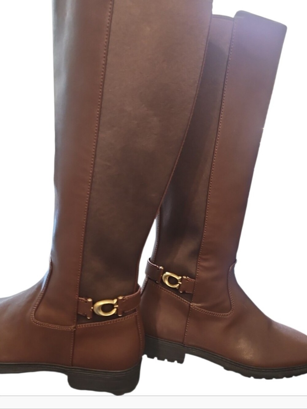 COACH Faith Brown Leather Knee High Lug Sole Riding Boots Size 9 - Picture 7 of 14